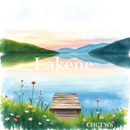A beautiful watercolor painting depicting a serene lakeside scene for a book cover
