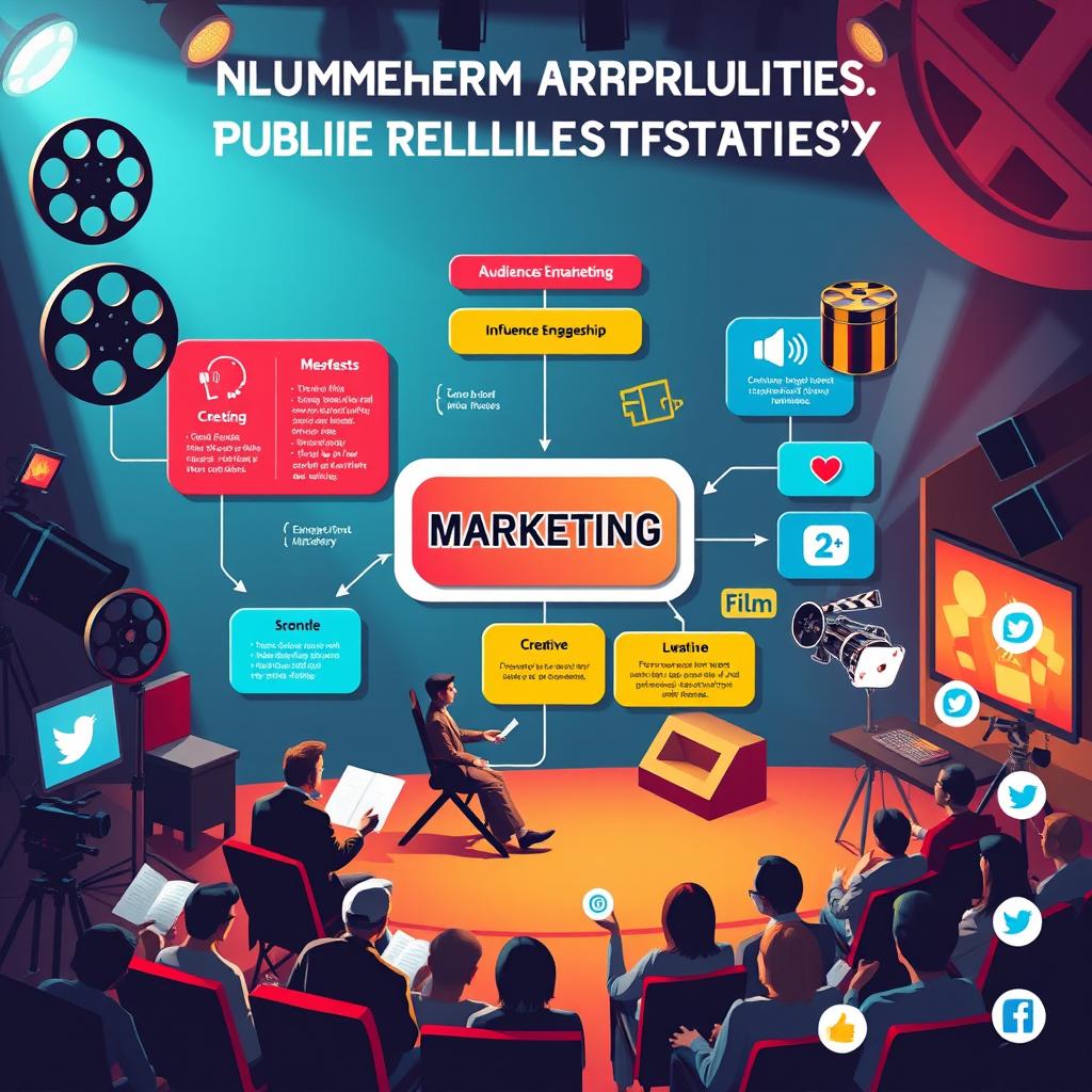 A visually engaging representation of a comprehensive marketing and public relations strategy in the context of cinema