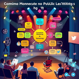 A visually engaging representation of a comprehensive marketing and public relations strategy in the context of cinema