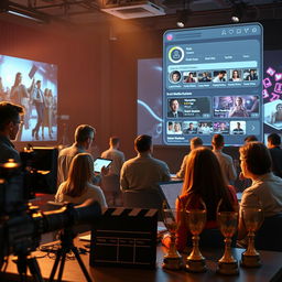 A cinematic frame depicting a comprehensive marketing and public relations strategy in the cinema industry