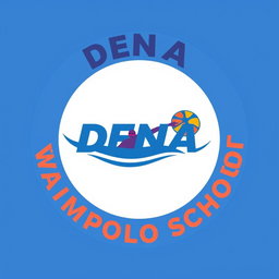 A circular logo for a swimming school designed to look like a water polo ball