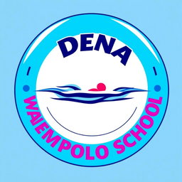 A circular logo for a swimming school designed to look like a water polo ball