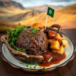 A beautifully arranged platter of Halal Haggis, featuring traditional Scottish ingredients with a halal twist