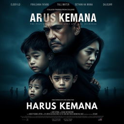 A dramatic film poster for a movie titled 'Harus Kemana', focusing on the theme of family loss due to divorce
