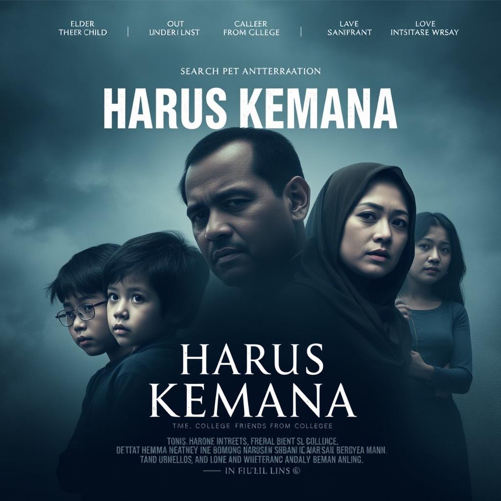 A dramatic film poster for a movie titled 'Harus Kemana', focusing on the theme of family loss due to divorce