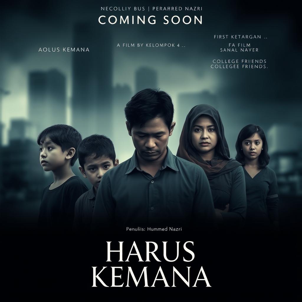 A dramatic film poster titled 'Harus Kemana' featuring a moody and emotional design that captures the theme of family loss due to divorce
