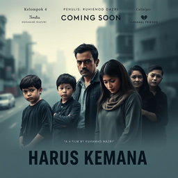 A dramatic film poster titled 'Harus Kemana' featuring a moody and emotional design that captures the theme of family loss due to divorce
