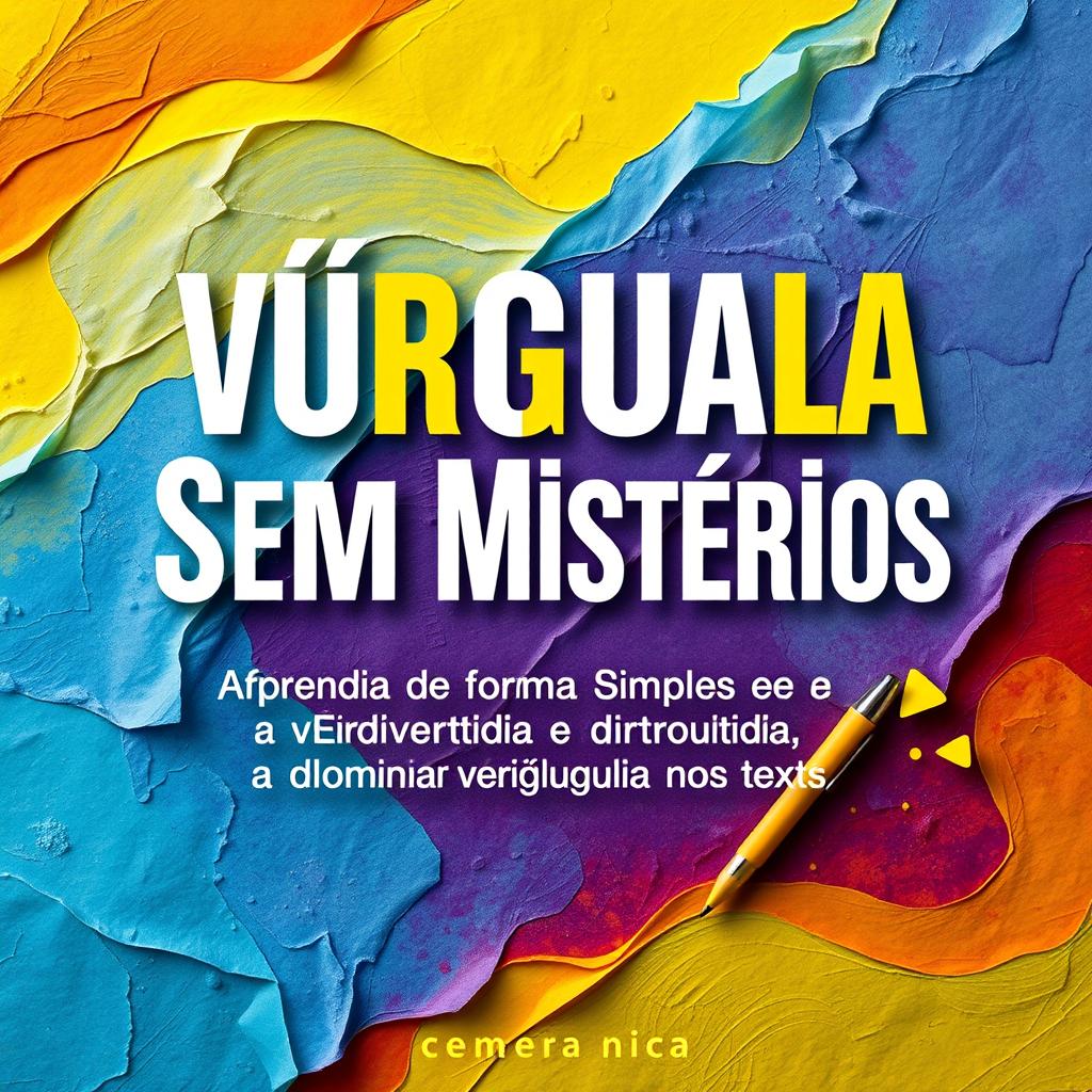 A modern and impactful eBook cover design for the title: 'Vírgula Sem Mistérios: Aprenda de Forma Simples e Divertida a Dominar a Vírgula nos Textos'