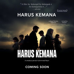 A dramatic movie poster for the film titled "Harus Kemana" showcasing a poignant scene of family separation due to divorce