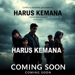 A dramatic movie poster for the film titled "Harus Kemana" showcasing a poignant scene of family separation due to divorce