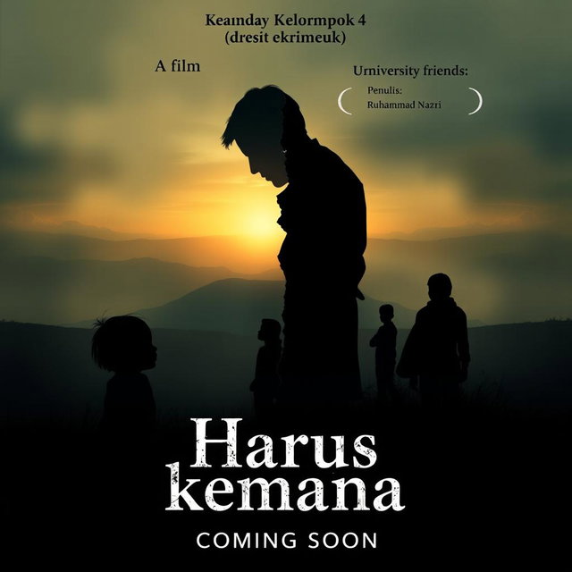 A dramatic and emotional movie poster for a film titled 'Harus kemana'