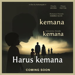 A dramatic and emotional movie poster for a film titled 'Harus kemana'