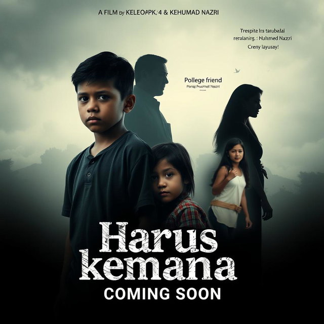 A dramatic film poster for a movie titled 'Harus kemana'