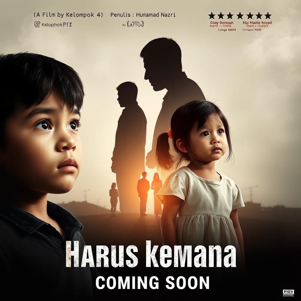 A captivating film poster for a movie titled 'Harus kemana', highlighting the theme of family loss due to divorce