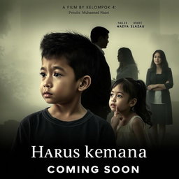 A captivating film poster for a movie titled 'Harus kemana', highlighting the theme of family loss due to divorce