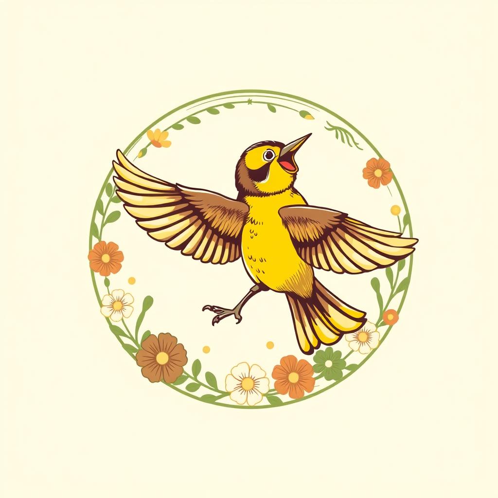 An emblem featuring a joyful laughing lark, beautifully illustrated with intricate details