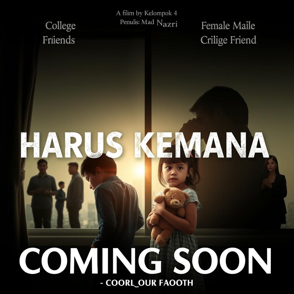 A film poster for the drama 'Harus Kemana' featuring a poignant and emotional design that conveys the theme of family loss due to divorce