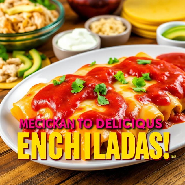 A vibrant and enticing video thumbnail design for a cooking tutorial on making irresistible Mexican Enchiladas