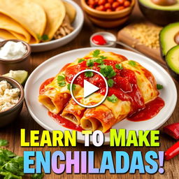 A vibrant and enticing video thumbnail design for a cooking tutorial on making irresistible Mexican Enchiladas