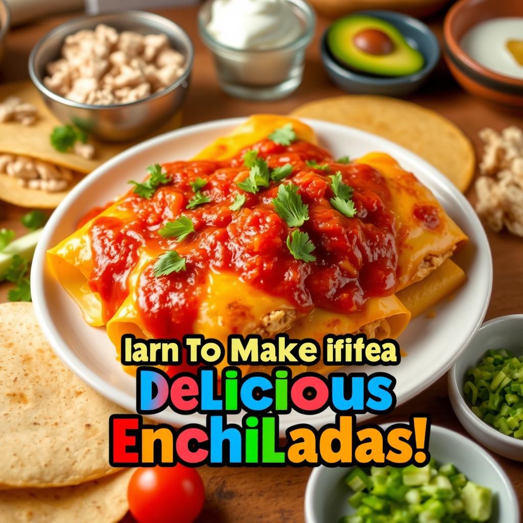 A vibrant and enticing video thumbnail design for a cooking tutorial on making irresistible Mexican Enchiladas