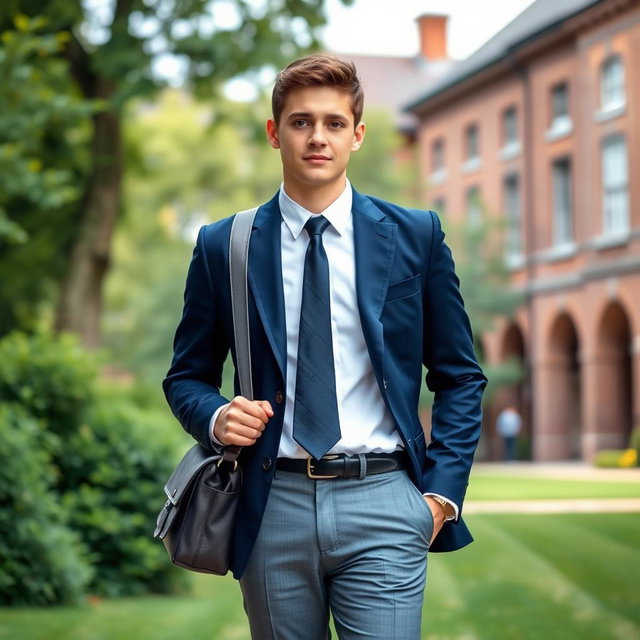 A stylish and modern college student wearing a smart school uniform