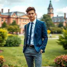 A stylish and modern college student wearing a smart school uniform