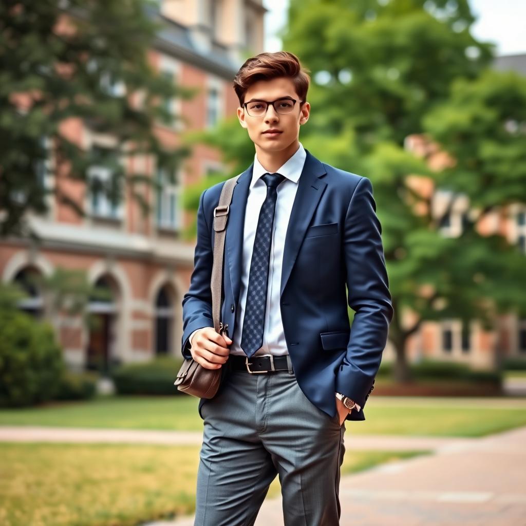 A stylish and modern college student wearing a smart school uniform
