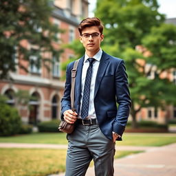 A stylish and modern college student wearing a smart school uniform