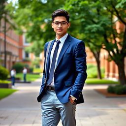A stylish and modern college student wearing a smart school uniform