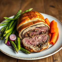 A beautifully plated Beef Wellington made with whole wheat flour