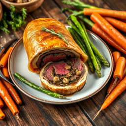 A beautifully plated Beef Wellington made with whole wheat flour