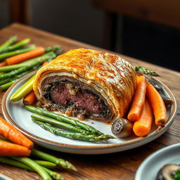 A beautifully plated Beef Wellington made with whole wheat flour