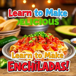 A colorful and enticing video thumbnail for a cooking tutorial on making irresistible Mexican Enchiladas