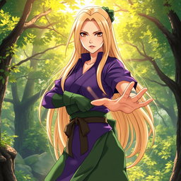 A stunning depiction of Tsunade, a strong and beautiful female ninja from a popular anime series