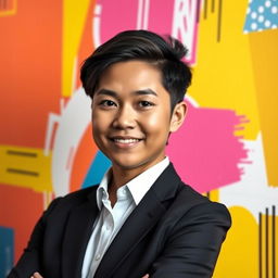 A stylish and modern profile image featuring a confident individual with a subtle smile