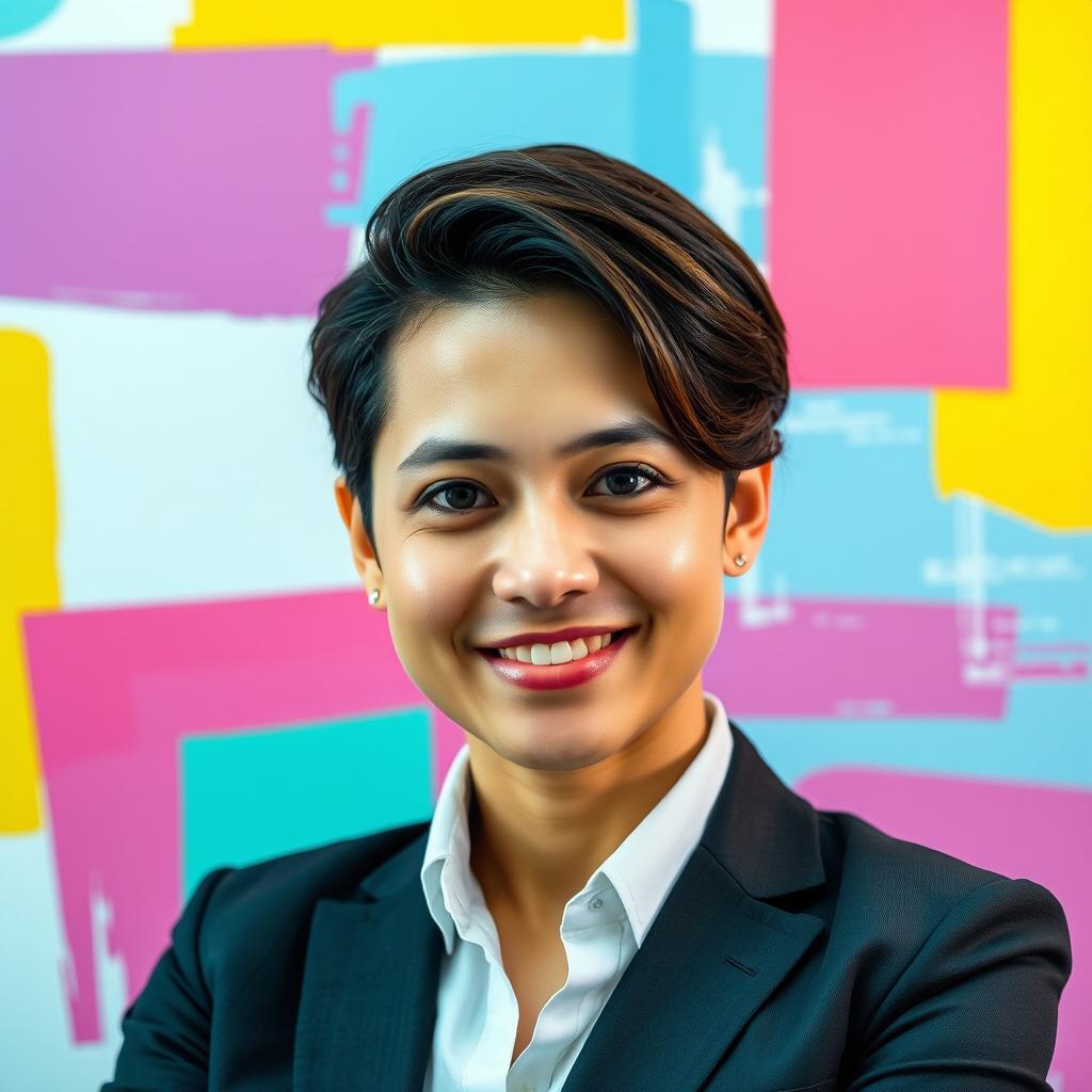 A stylish and modern profile image featuring a confident individual with a subtle smile