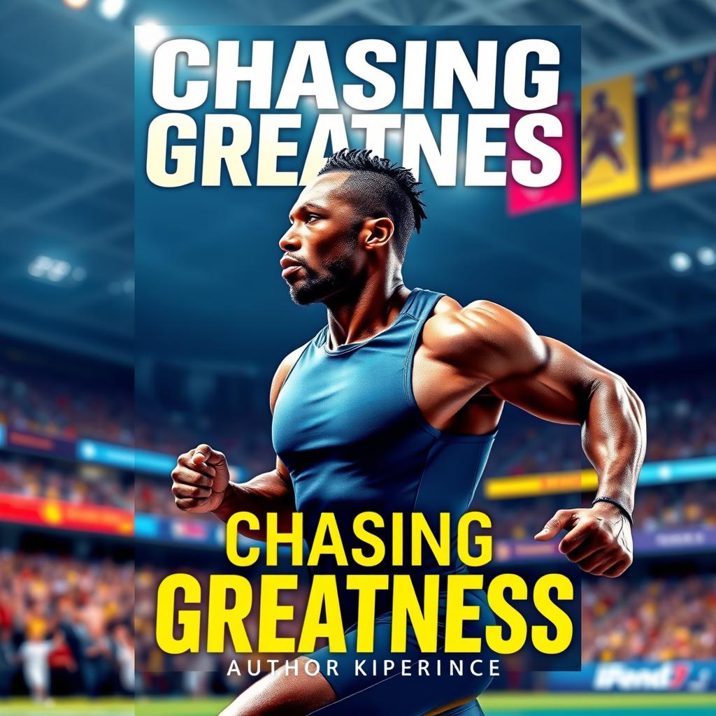 A dynamic and inspiring sports book cover featuring an athlete in motion, showcasing a powerful pose, sweat glistening on their skin