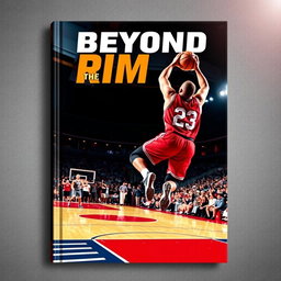 A dynamic and engaging sports book cover featuring an action-packed scene of a male athlete mid-air performing an impressive slam dunk on a basketball court