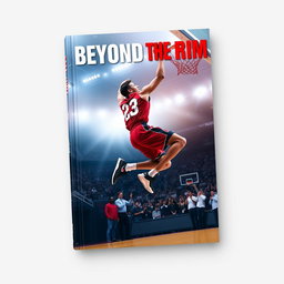 A dynamic and engaging sports book cover featuring an action-packed scene of a male athlete mid-air performing an impressive slam dunk on a basketball court