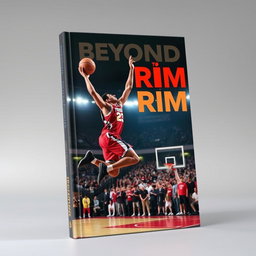 A dynamic and engaging sports book cover featuring an action-packed scene of a male athlete mid-air performing an impressive slam dunk on a basketball court