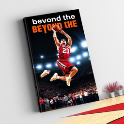 A dynamic and engaging sports book cover featuring an action-packed scene of a male athlete mid-air performing an impressive slam dunk on a basketball court