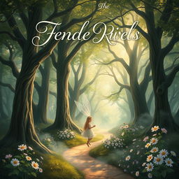 An enchanting novel cover featuring a majestic forest with towering ancient trees and dappled sunlight streaming through the leaves