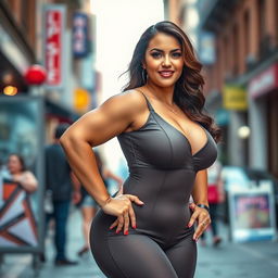 A stunning and curvy lady with an emphasized figure, showcasing her voluptuous silhouette