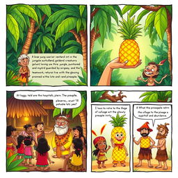 A 2-page comic strip showcasing the whimsical legend of the pineapple
