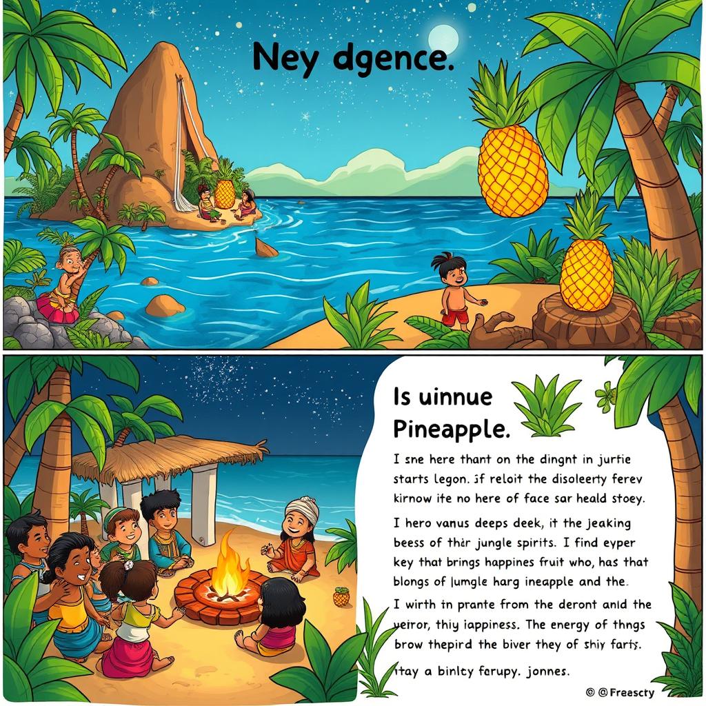 A whimsical two-page comic strip depicting the legend of pineapple