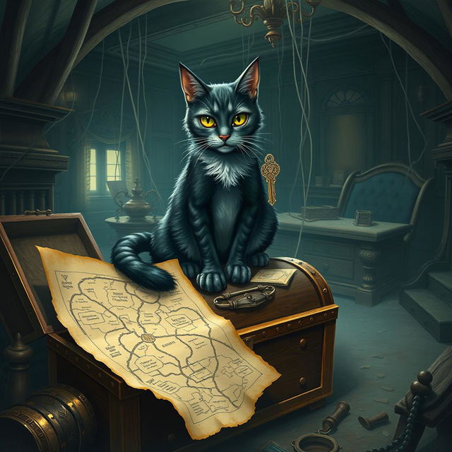 In an abandoned mansion's secret attic, filled with cobwebs and a sense of mystery, hidden treasures and ancient artifacts are scattered around