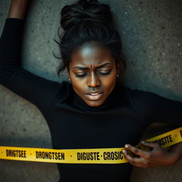 A stunning dark-skinned female with a messy bun hairstyle, featuring a few loose strands framing her face
