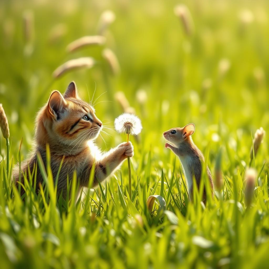 A wide-open meadow bathed in sunlight, featuring tall grass gracefully swaying in the gentle breeze