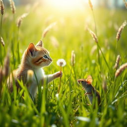 A wide-open meadow bathed in sunlight, featuring tall grass gracefully swaying in the gentle breeze