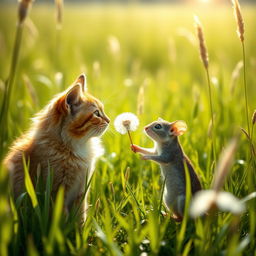 A wide-open meadow bathed in sunlight, featuring tall grass gracefully swaying in the gentle breeze